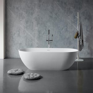 69 in. Composite Resin Flatbottom Double Slipper Bathtub Freestanding Soaking Bathtub in Glossy White