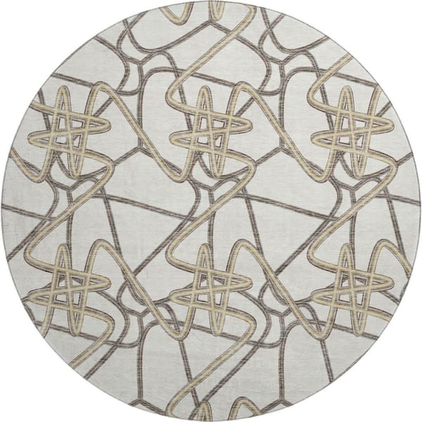 Addison Rugs Mayfield Premium Machine Washable Abstract AMF947 Ivory 8 ft. x 8 ft. Round Rug