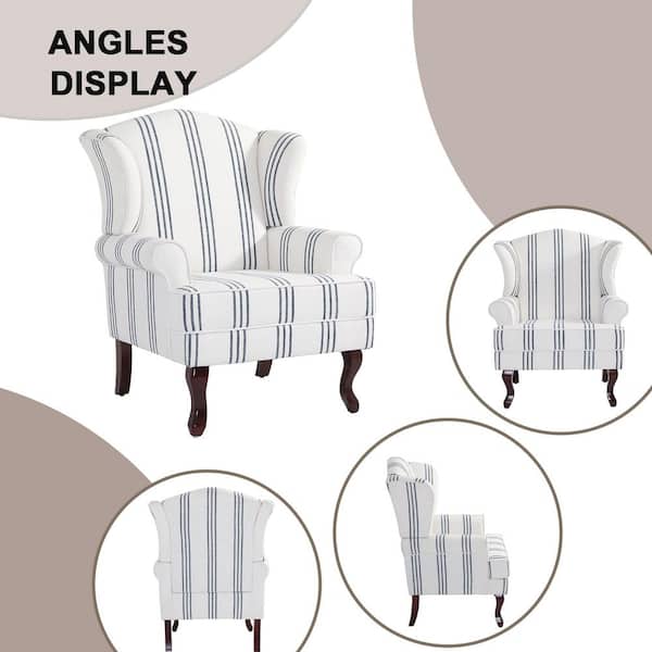 Uixe Stripe Navy Linen Wood Legs Upholstered Accent Arm