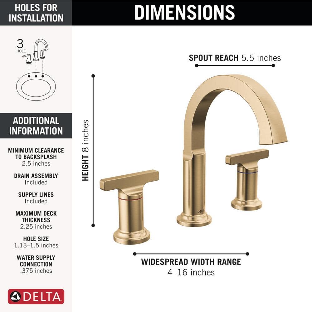 Champagne Bronze 3-Hole Widespread Bathroom Faucet with Drain Assembly