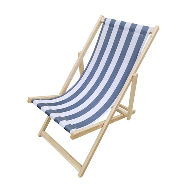 Unbranded Blue and White Wood Outdoor Foldable Chaise Lounge