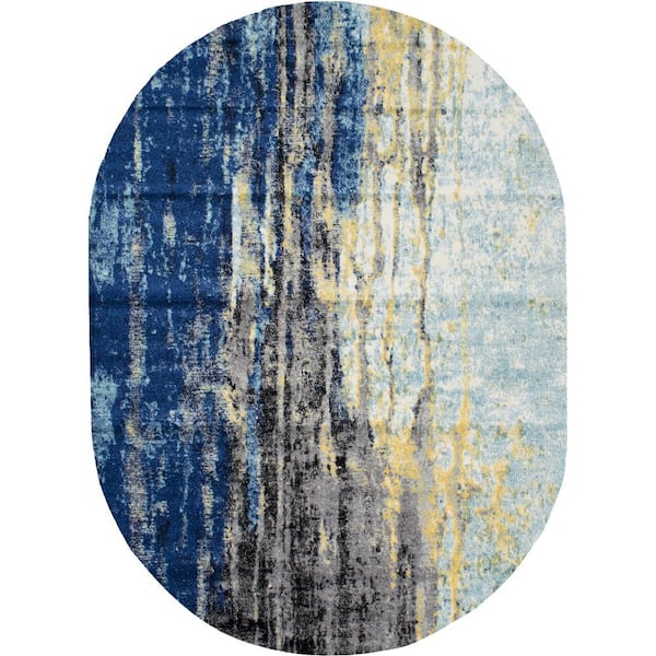 nuLOOM Katharina Modern Abstract Blue 5 ft. x 8 ft. Oval Rug