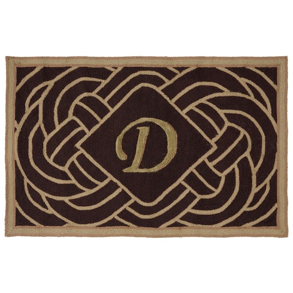 Monogram Chocolate 3 ft. x 4 ft. "D" Ornate Swirl Indoor/Outdoor Area Rug