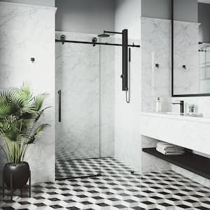Elan Cass Aerodynamic 56 to 60 in. W x 76 in. H Frameless Sliding Shower Door in Matte Black with 3/8 in. Clear Glass