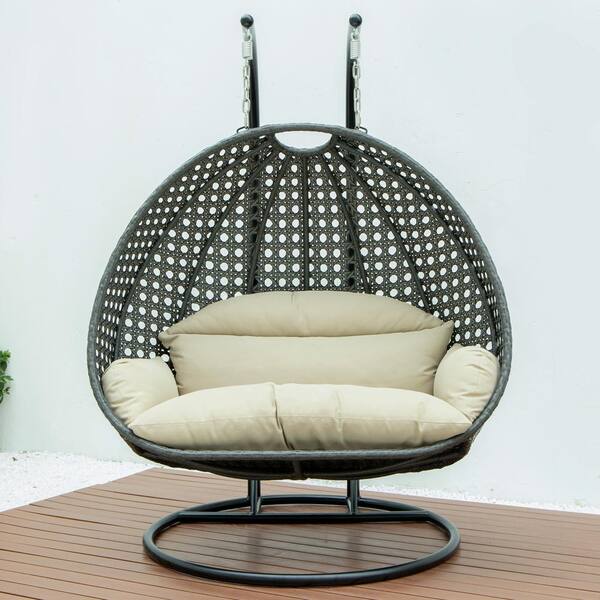 Leisuremod Charcoal Wicker Hanging 2-Person Egg Swing Chair Patio Swing  with Taupe Cushions ESCCH-57TP - The Home Depot