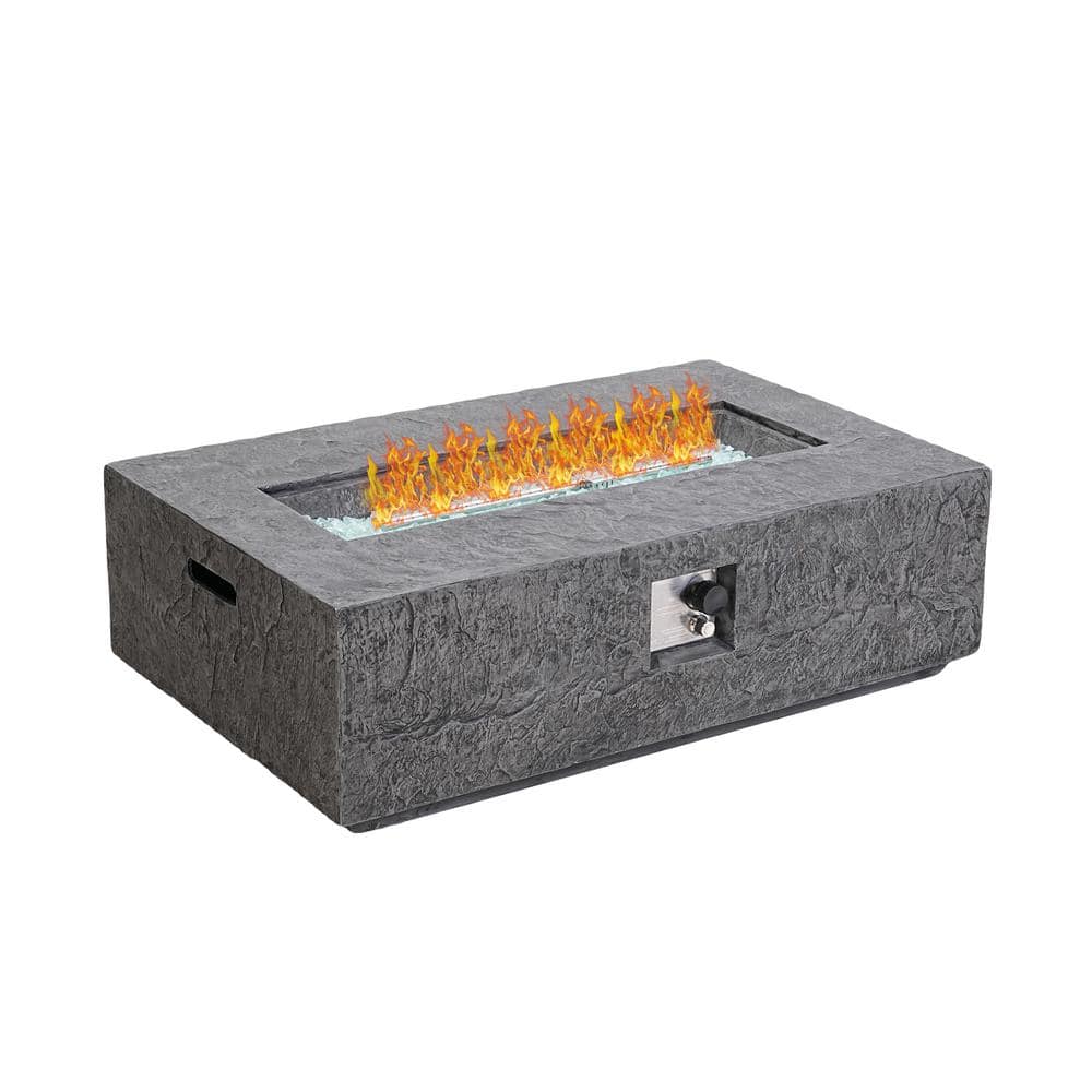 56 in. 50,000 BTU Gray Rectangular Glass Fiber Reinforced Concrete Outdoor Fire Pit Table