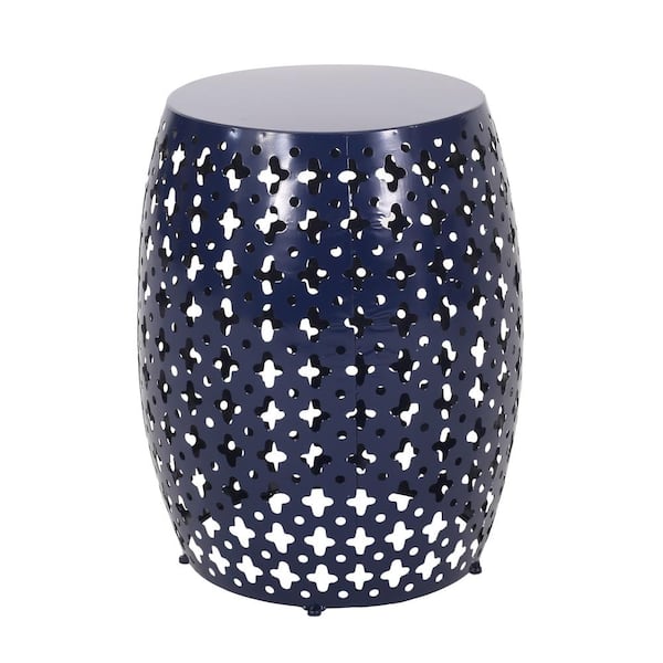 Sudzendf Navy Blue Barrel Metal Outdoor Patio Side Table