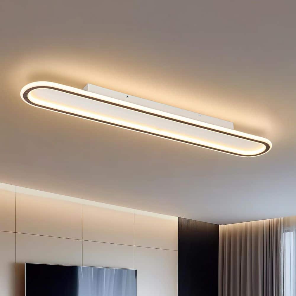 Lumin 1-Light 39.4 in.W White and Wood-Look Integrated LED Flush Mount Long Linear Rounded Rectangular Ceiling Light price history on PriceWatchPro