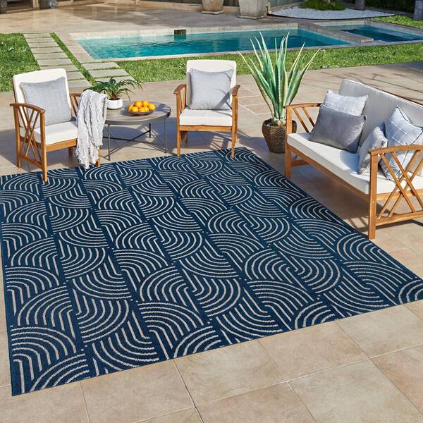 Ringley Michele Navy 9 ft. x 13 ft. Geometric Indoor/Outdoor Area Rug