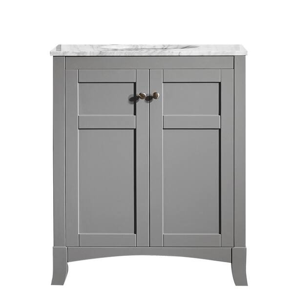 Vinnova Arezzo 30 in. W x 22 in. D x 36 in. H Vanity in Grey with Marble Vanity Top in Carrara White with Basin