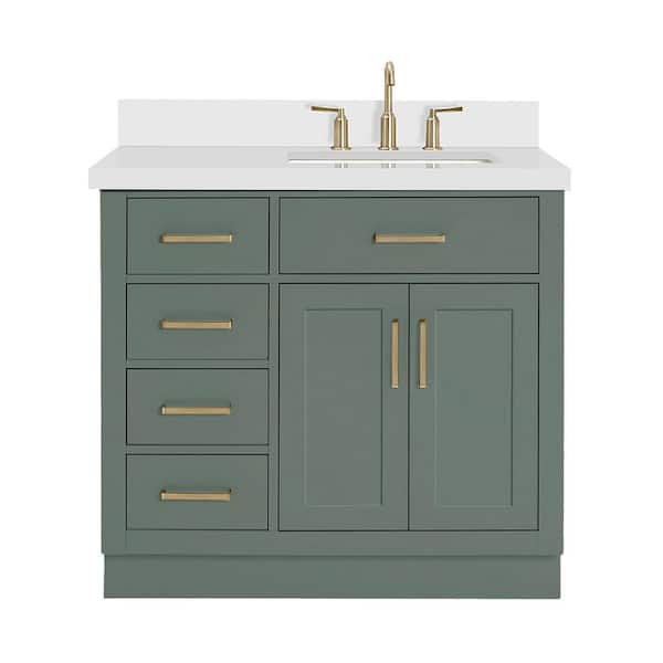 Hepburn 36 in. Single Sink Freestanding Bathroom Vanity in Vintage Sage Green with Pure White Quartz Top