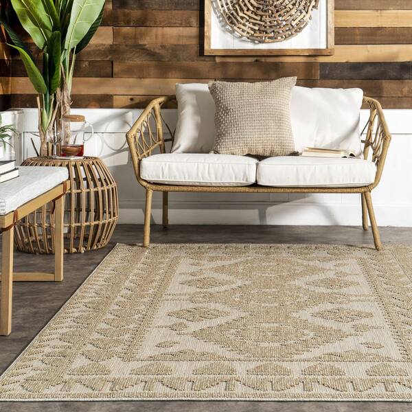 Olympia store Beige Round Indoor Outdoor Washable Recycled Plastic Floor Rug