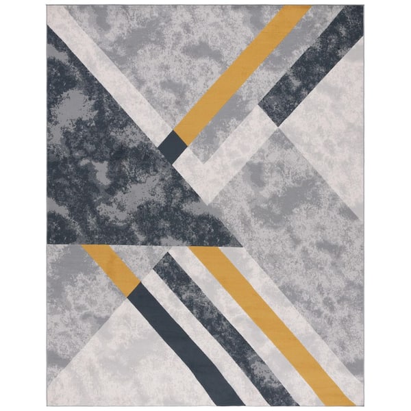 Odyssey 9 ft. x 12 ft. Gray/Gold Black Abstract Geometric Distressed Area Rug