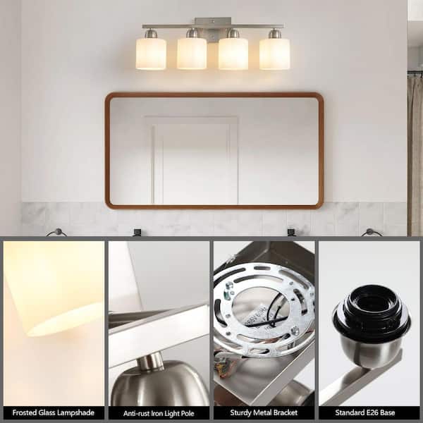 Lucidce 4 Lights Bathroom Light Fixtures Farmhouse Vanity Lights Over Mirror Brushed Nickel Modern Industrial Wall Mount Lighting with Hammered Glass Shades