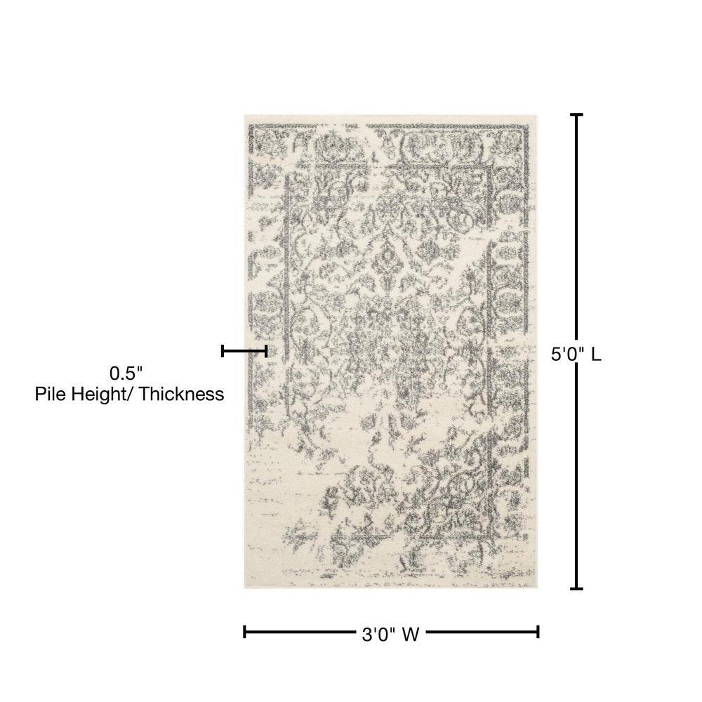 Ivory Floral Reversible Rectangular Synthetic Area Rug, 3' x 5'