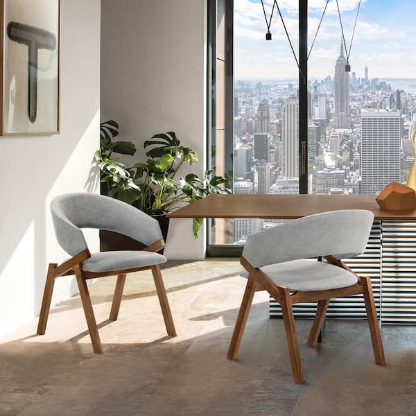 Armen Living Talulah Gray Fabric and Walnut Veneer Dining Side Chairs (Set of 2)