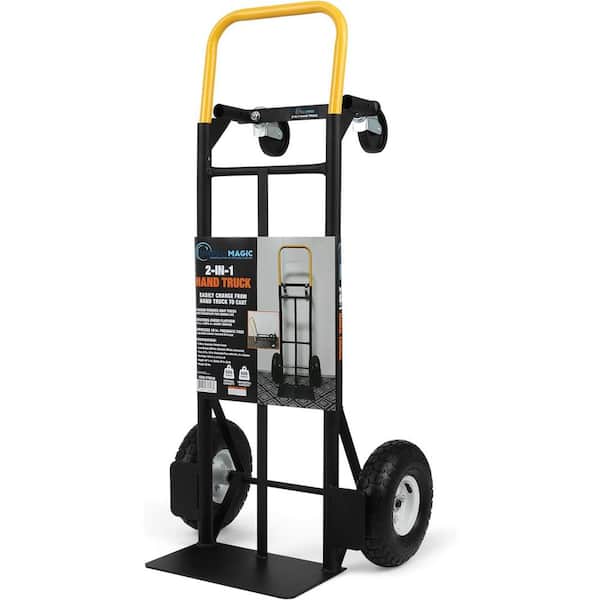 THE CLEAN STORE 800 lbs. Capacity 2 in 1 Convertible Hand Truck & Dolly with 10 in. Flat-Free Solid Rubber Wheels Black w/ Yellow Handle