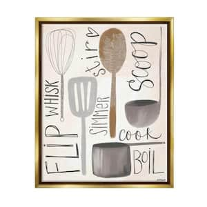 Flip Whisk Simmer and Stir Kitchen Spoons and Utensils by Katie Doucette Floater Frame Food Wall Art 21 in. x 17 in.