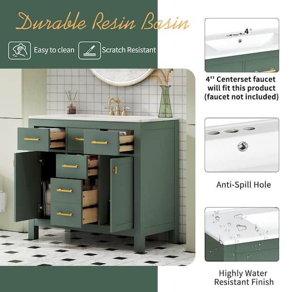 FAMYYT 36 in. Single Sink Freestanding Green Solid Wood Framed