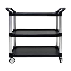 Three-Layer Thickened Plastic Mobile Tool Cart for Kitchen, Living Romm-Black
