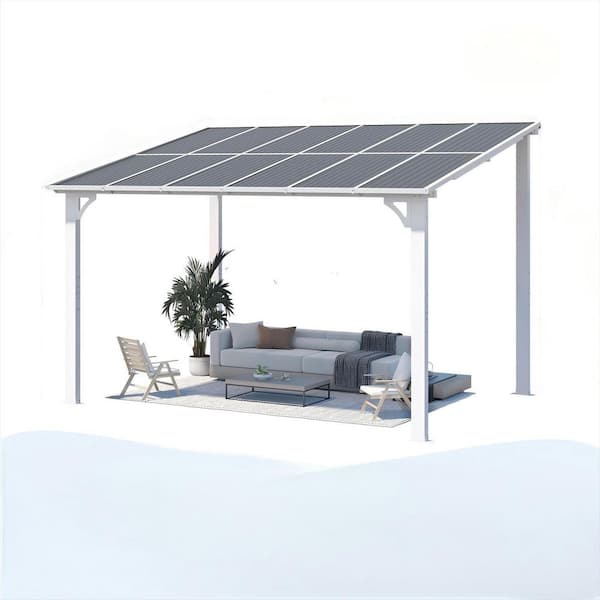 Clihome 8 ft. x 12 ft. White Aluminum Sloped Roof Hardtop Pergola with UV-Blocking Polycarbonate Patio Cover for Backyard