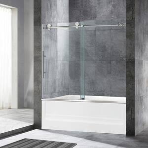 Beccles 56 in. to 60 in. x 62 in. Frameless Sliding Bathtub Door with Shatter Retention Glass in Brushed Nickel