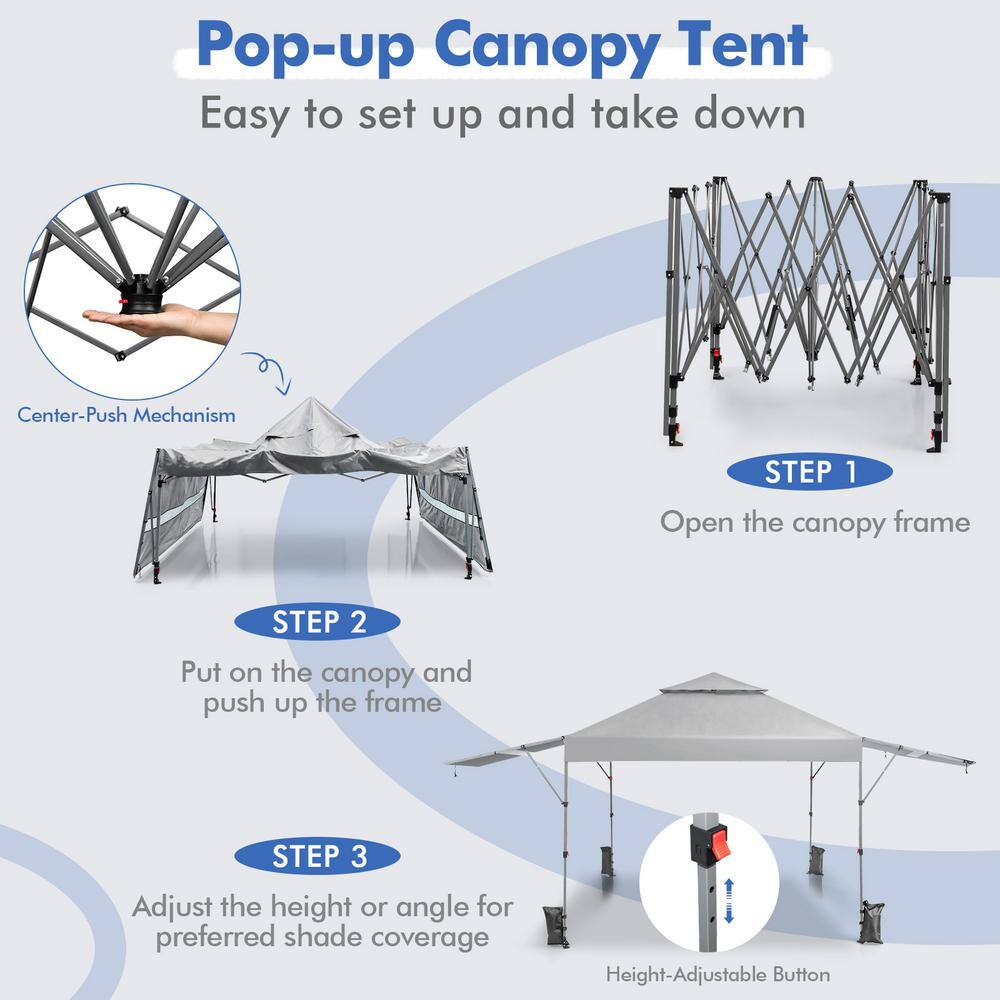 White 10' x 17.6' Outdoor Pop-Up Canopy Tent with Dual Awnings