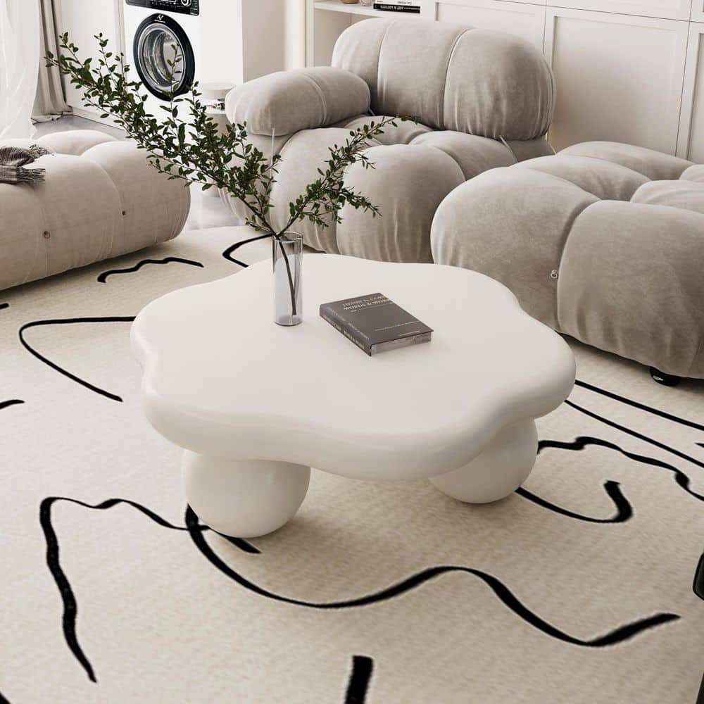 Kieran 35.03 in. Modern Cream White Specialty Shaped MDF Wood Top Coffee Table with 3 Ball Legs, Cloud Shaped price history on PriceWatchPro
