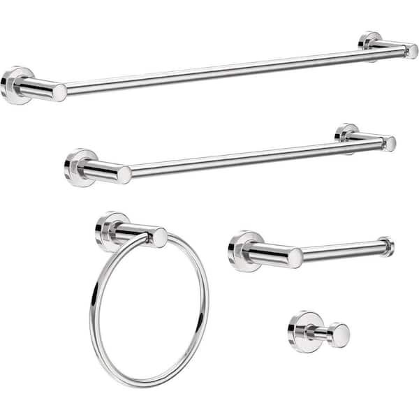 Franklin Brass Wake 5-Piece Bath Accessory Set 18, 24 in. Towel Bars, Toilet Paper Holder, Towel Ring, Towel Hook in Polished Chrome