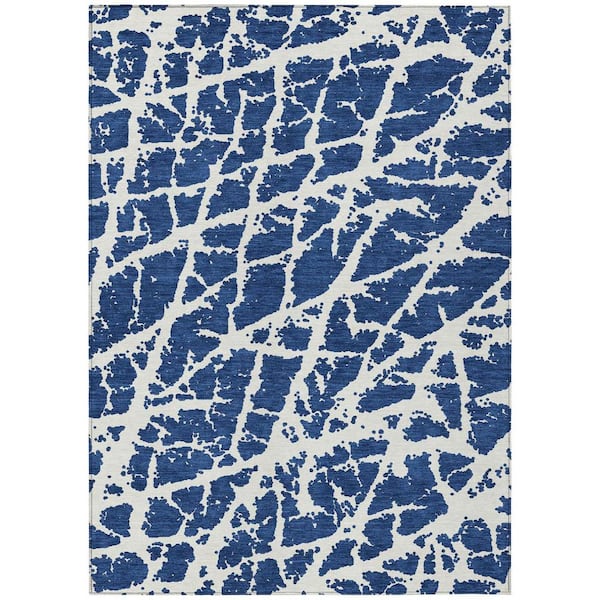 Blue and White 10 ft. x 14 ft. Abstract Indoor /Outdoor Area Rug