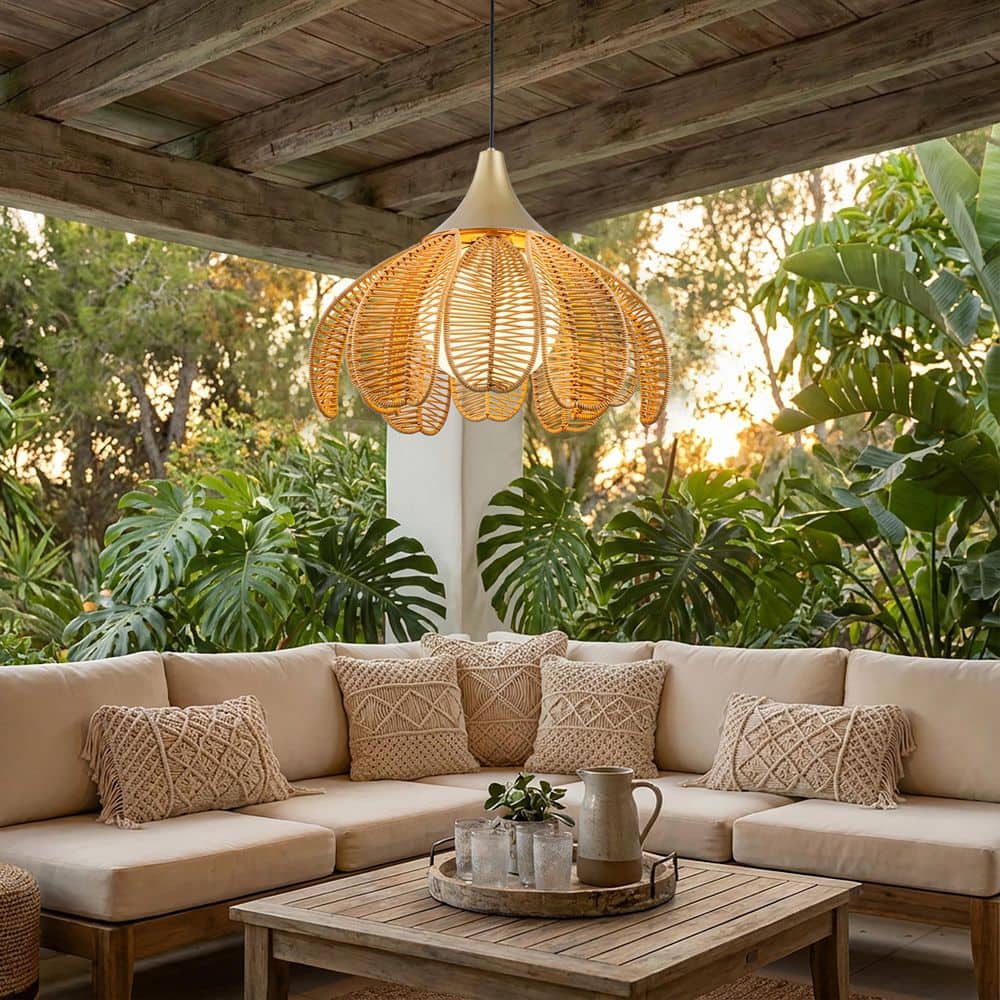 Kamala Coastal Boho Brushed Gold Outdoor Flower Pendant Light for Patio or Kitchen With Globe Shade price history on PriceWatchPro