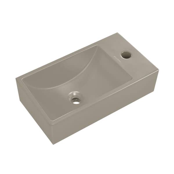 Lisse 16 in. W 4 in. H Brown Composite Rectangle Wall-Mounted Sink with Right Side Faucet Mount in Matte Taupe