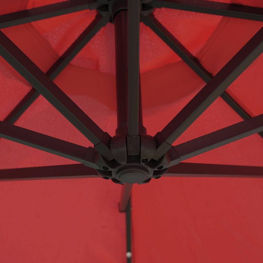 10' Red Cantilever Patio Umbrella with Solar LED and Steel Frame