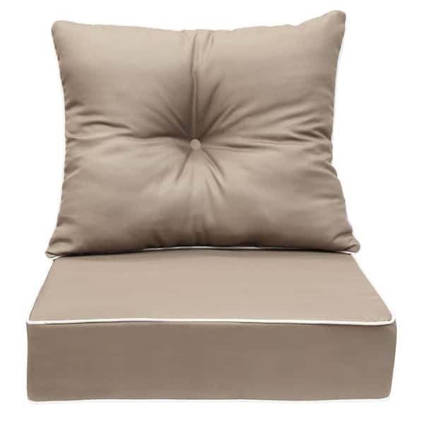 Commonwealth Home Fashions Nature 24 in. x 24 in. Outdoor Deep Seat 2-Piece Chair Cushion in Taupe