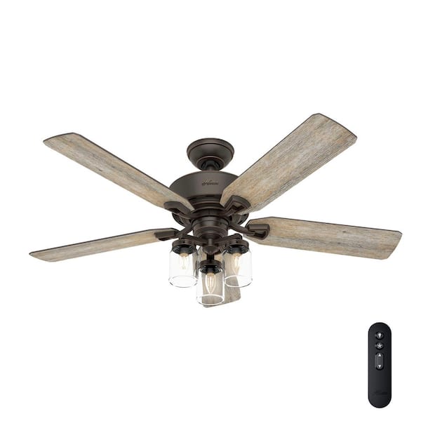 Hunter Devon Park 52 in. LED Indoor Onyx Bengal Ceiling Fan with Light and Remote Control