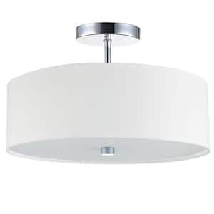 Everly 14.25 in. 3-Light Polished Chrome Transitional Semi-Flush Mount with Fabric Shade