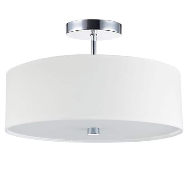Dainolite Everly 14.25 in. 3-Light Polished Chrome Transitional Semi-Flush Mount with Fabric Shade