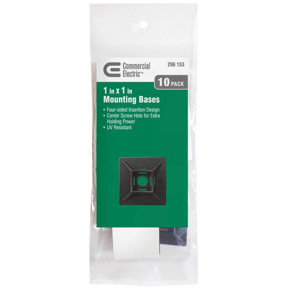 1in Standard UV Resistant  Mounting Base for Cable Zip Ties 10 Pack UV (Bla