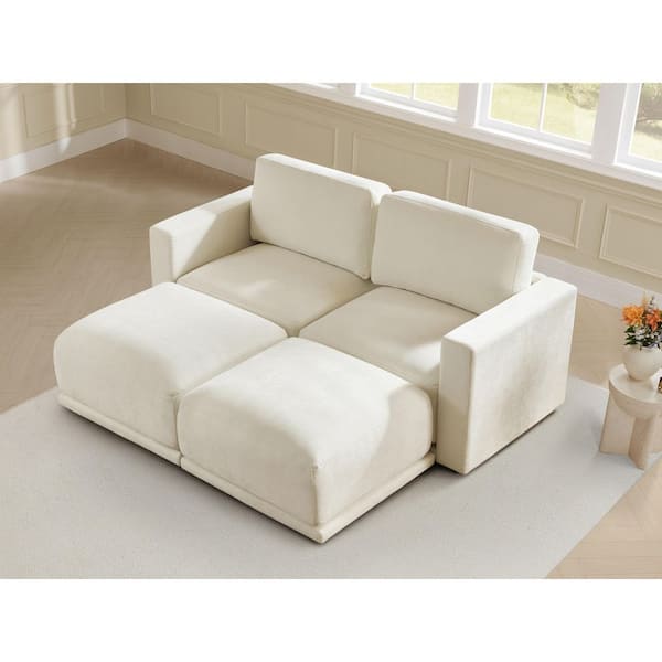 Juno 81.9 in. 4-Piece Fabric Upholstered Modular Sectional Sofa in. Cream-4PCB with 2 Ottomans for Living Room