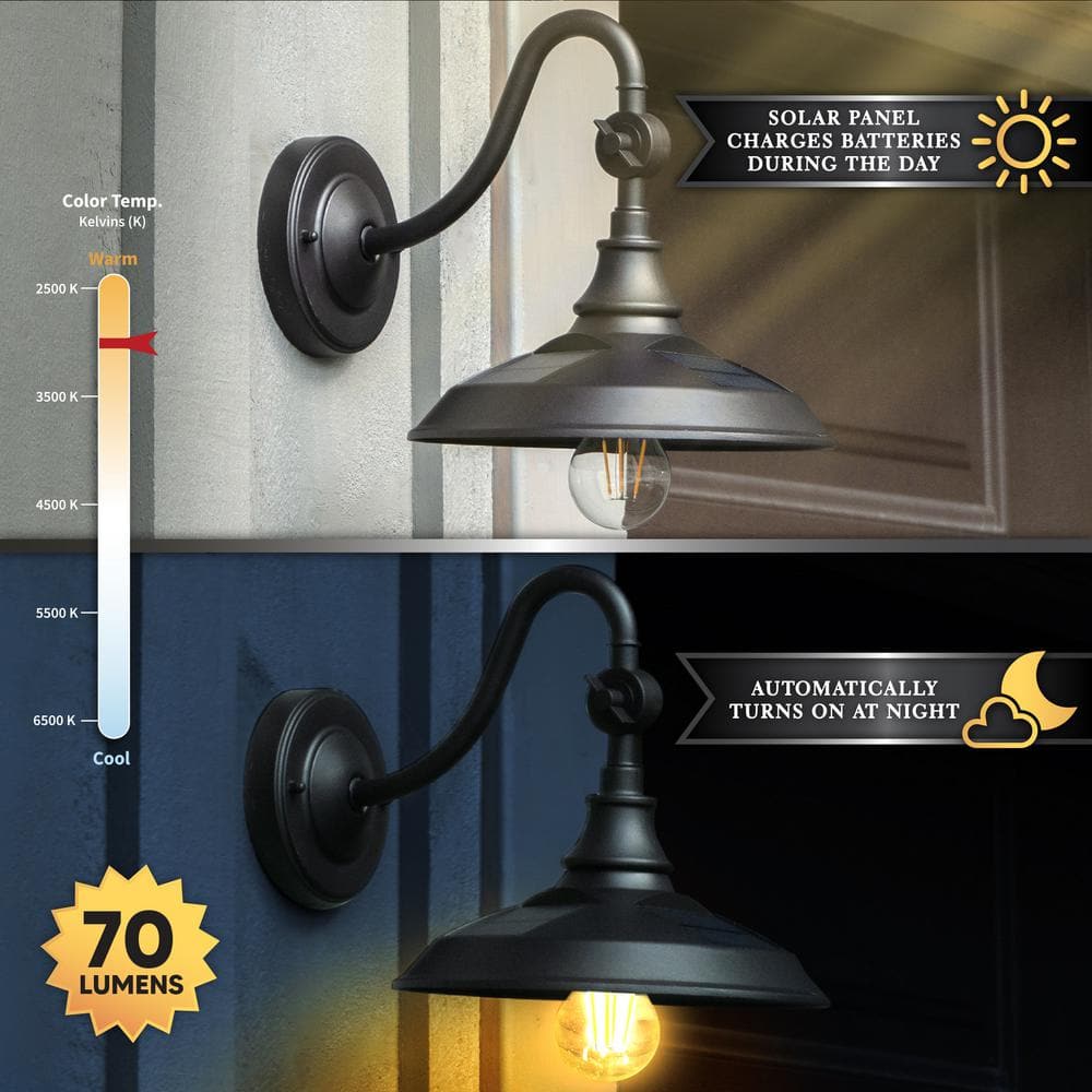 Dark Bronze Solar LED Barn Light with Gooseneck