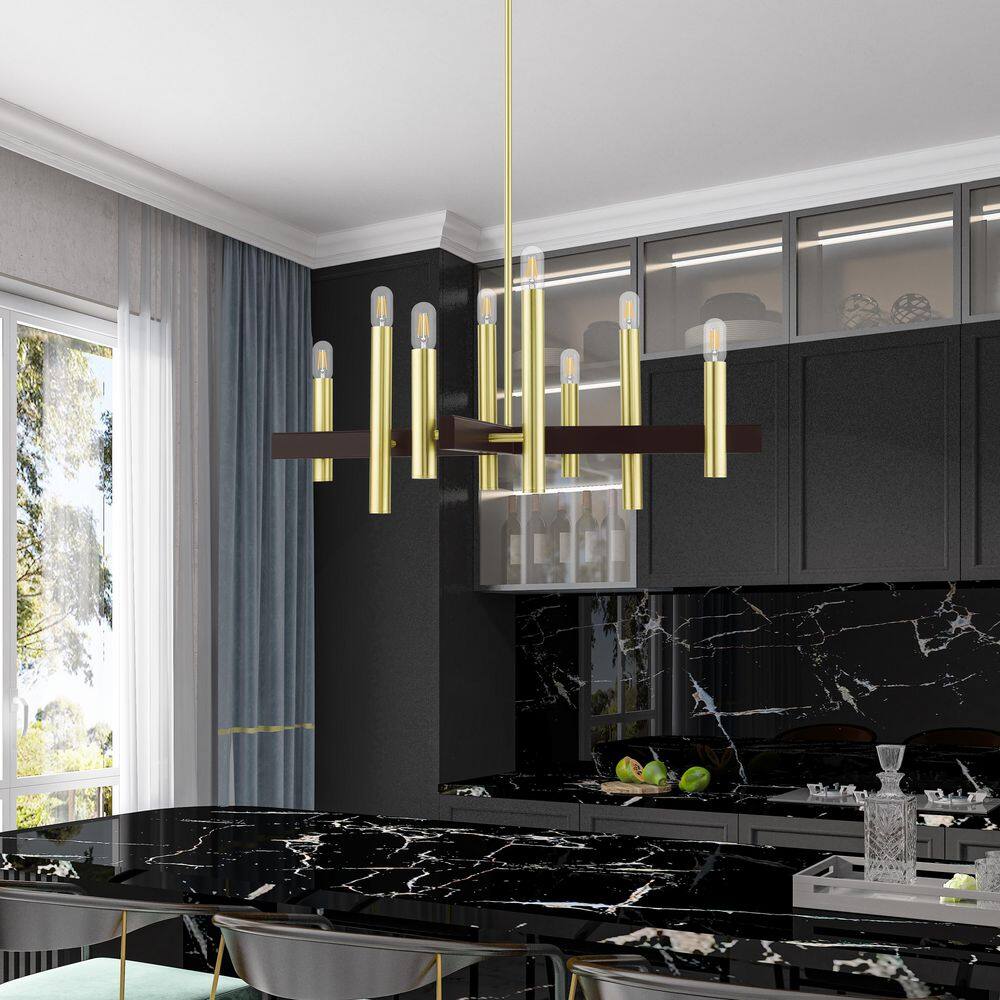 Helsinki Satin Brass Exposed Bulb 8-Light Mid-Century Modern Chandelier