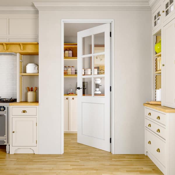 32 in. x 80 in. 6-Lite Clear Glass Right Handed White Solid Core MDF Door with Quick Assemble Jamb Kit
