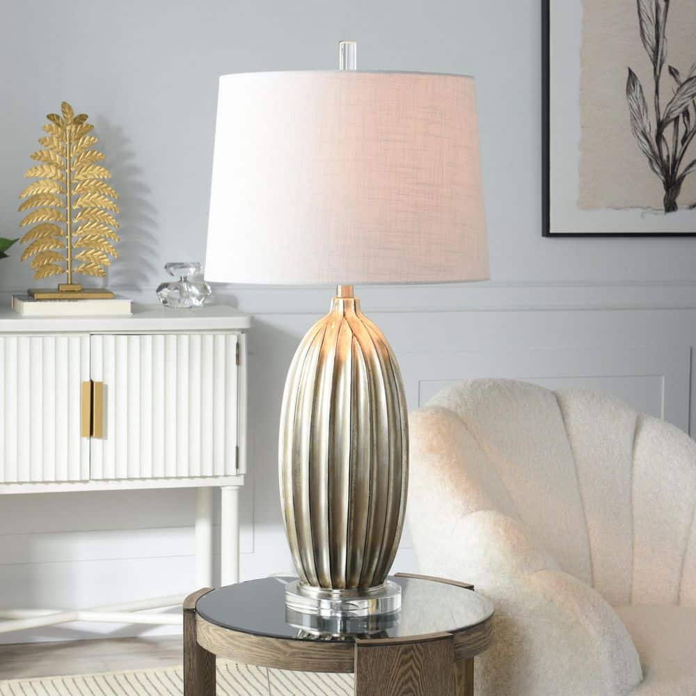 33.25 in. Laslo Silver Modern Table Lamp for Living Room with Gray Linen Shade price history on PriceWatchPro