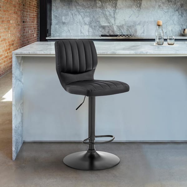 Armen Living The Bardot 30-46 in. H Adjustable Black Faux Leather Swivel Bar Stool