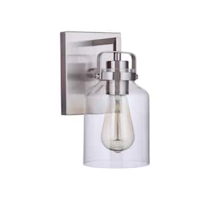 Foxwood 5 in. 1-Light Brushed Polished Nickel Finish Wall Sconce with Clear Glass