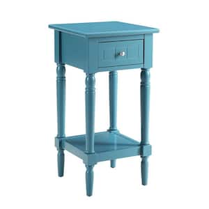 French Country 14 in. W x 28 in. H Blue Square Wood Khloe End Table with Drawer