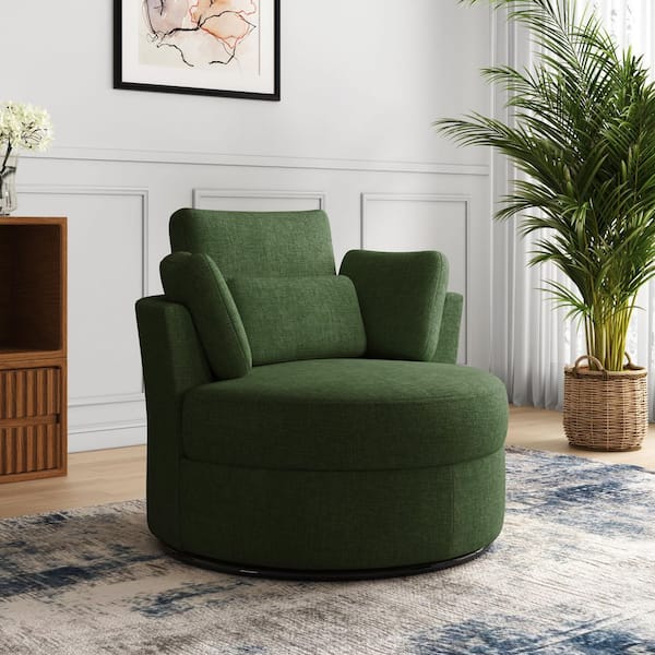 Uixe Green Chenille Upholstered 360° Swivel Accent Barrel Chair(Set of 1)