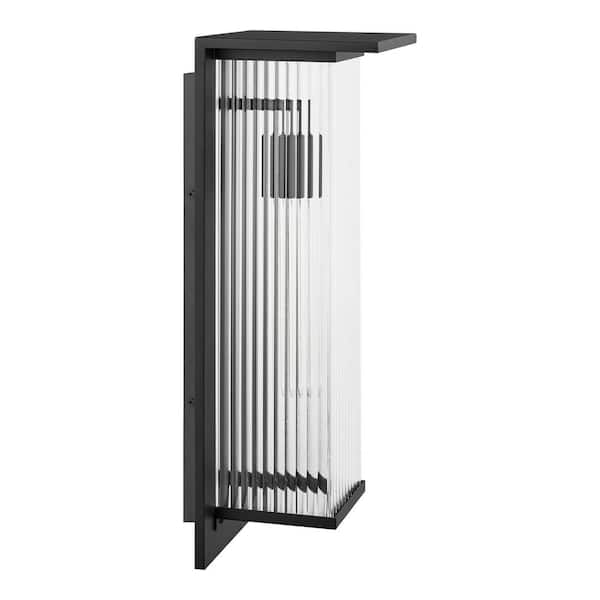 Home Decorators Collection Jardine 20 in. 1-Light Black Modern Outdoor Wall Light Fixture with Clear Ribbed Glass