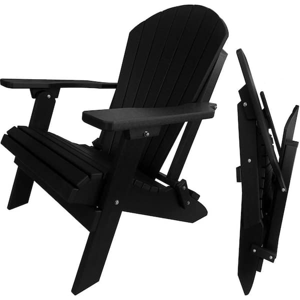 DuraWeather Poly Black King Size Folding Adirondack Chair