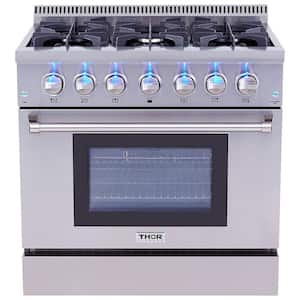 Pre-Converted Propane 36 in. 5.2 cu. ft. Oven Dual Fuel Range in Stainless Steel